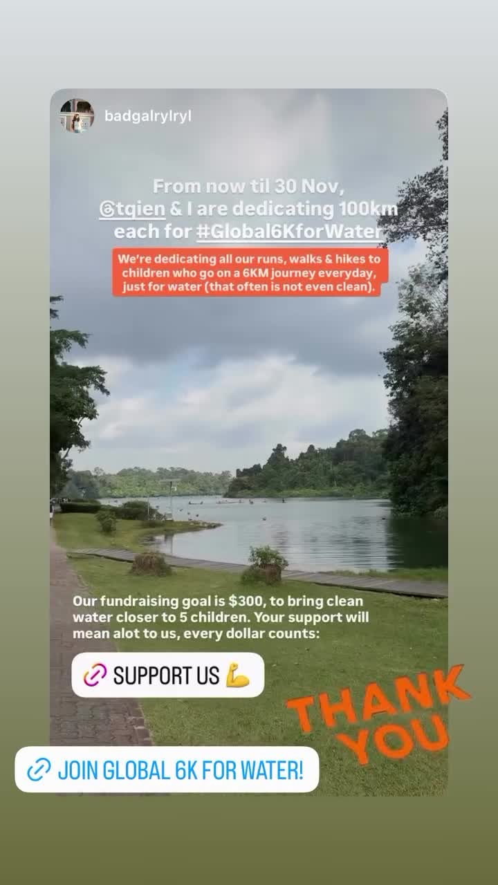 Video still from badgalrylryl and tqien: 'From now til 30 Nov, we are dedicating 100km each for Global6KforWater'