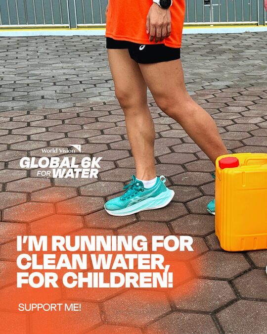 Template: I'm running for clean water, for children — runners on track
